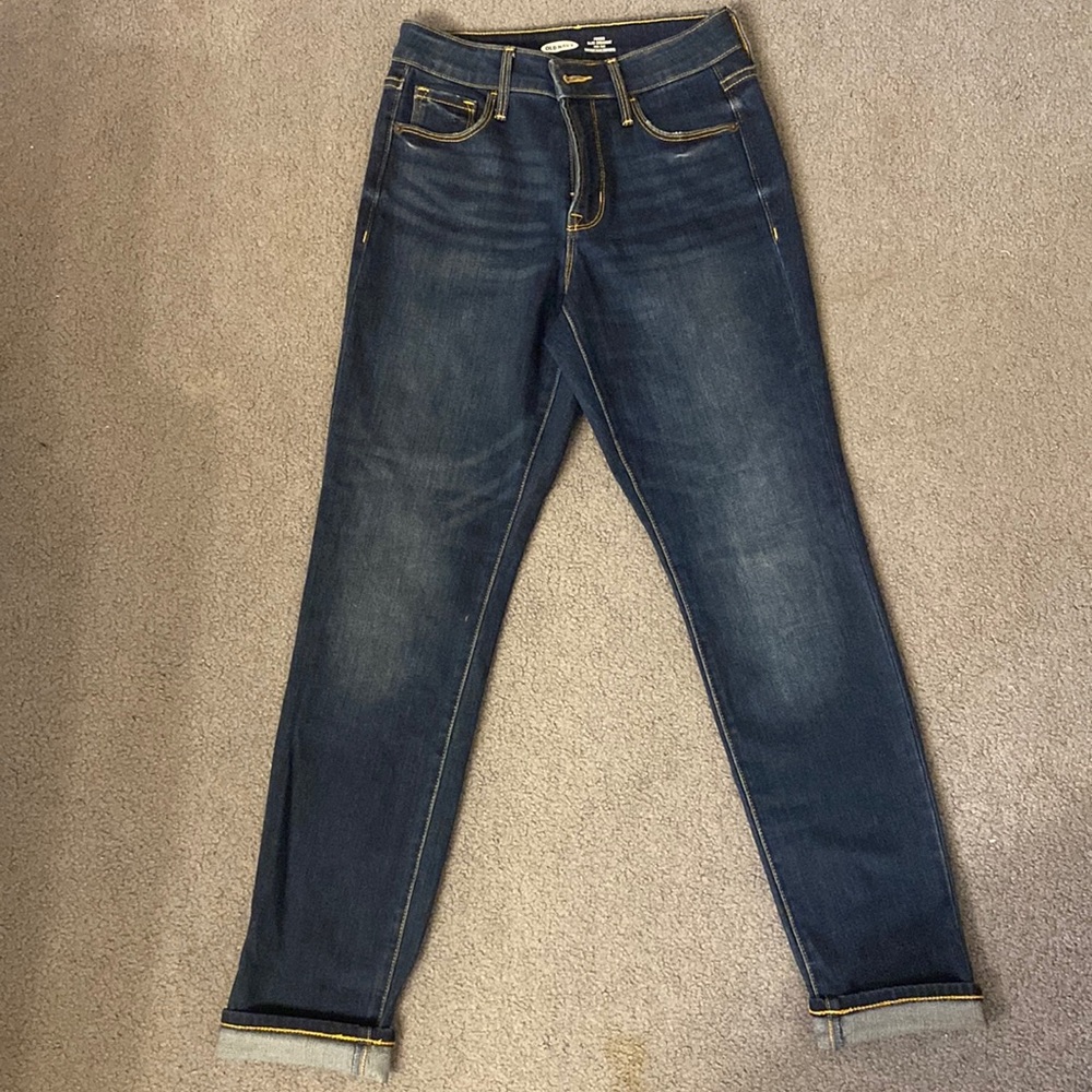 Old Navy Mid-Rise Dark-Wash Power Slim Straight Jeans for Women